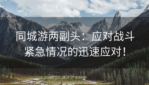 同城游两副头：应对战斗紧急情况的迅速应对！