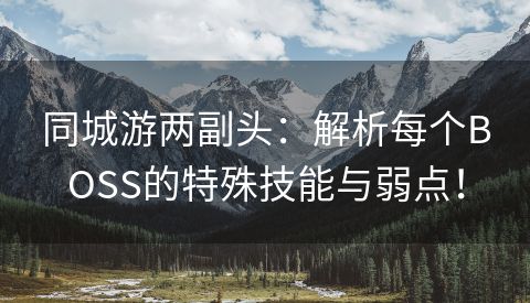 同城游两副头：解析每个BOSS的特殊技能与弱点！