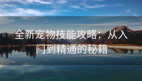 全新宠物技能攻略：从入门到精通的秘籍