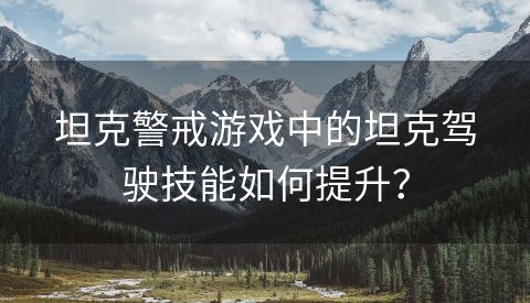 坦克警戒游戏中的坦克驾驶技能如何提升？